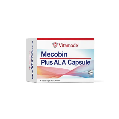 Vitamode Mecobin plus ALA capsules is a nerve supplement. It is a white box with 60 capsules inside. Vegetarian capsules