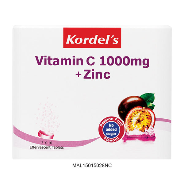 Kordel's Vitamin C 1000mg + Zinc Effervescent Passion Fruit Flavour 30's