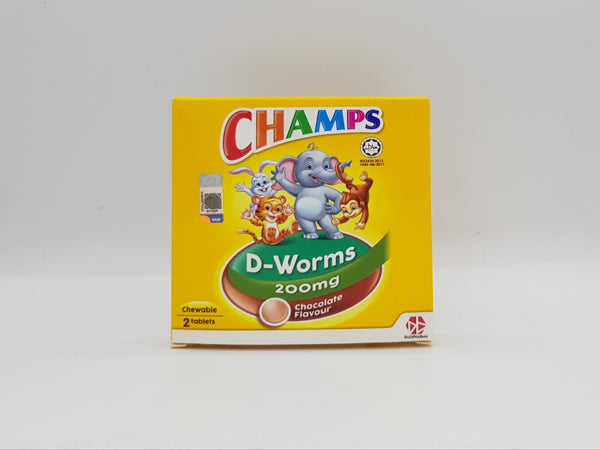 Champs D-Worms 200mg Chewable Tablet 2's Chocolate Flavour
